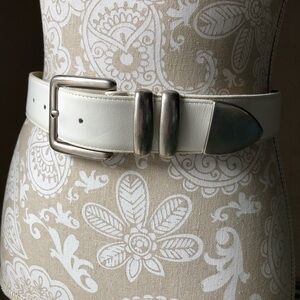 The Ritz White Leather Belt with Silver Buckle